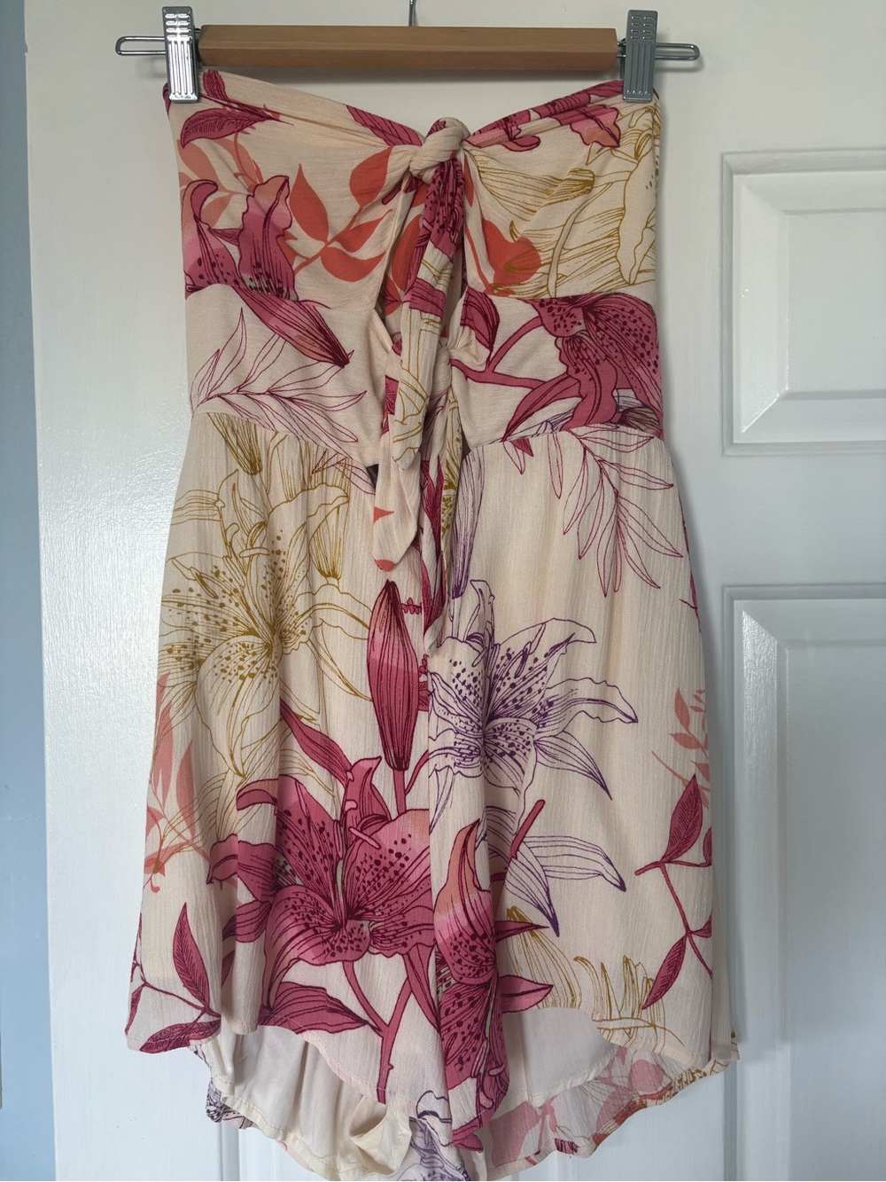 Strapless Floral Midi Dress - Pink & Cream